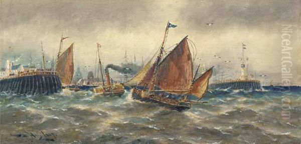 Off Gravesend; And A Bustling Port Oil Painting by Thomas Bush Hardy