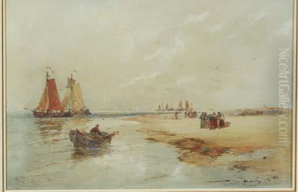 Katwijk Sands: Fisherfolk On The Beach At Katwijk Oil Painting by Thomas Bush Hardy