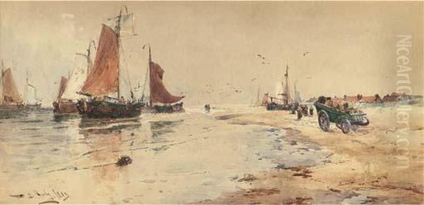 Waiting For The Catch On The Beach At Scheveningen Oil Painting by Thomas Bush Hardy