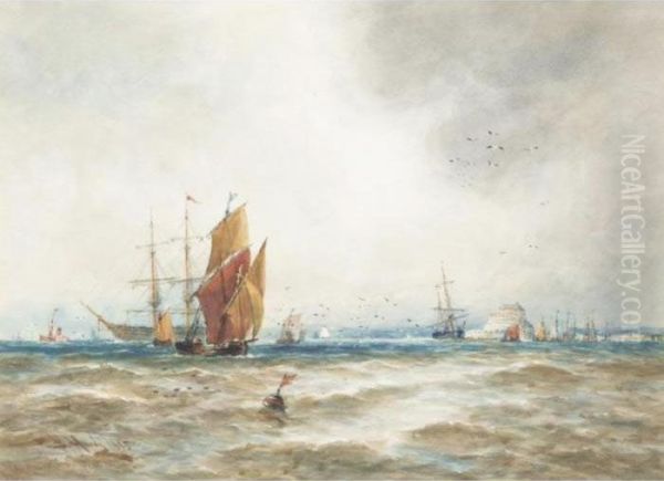 Shipping Off The French Coast Oil Painting by Thomas Bush Hardy