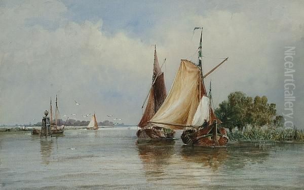 A Dutch Canal Oil Painting by Thomas Bush Hardy