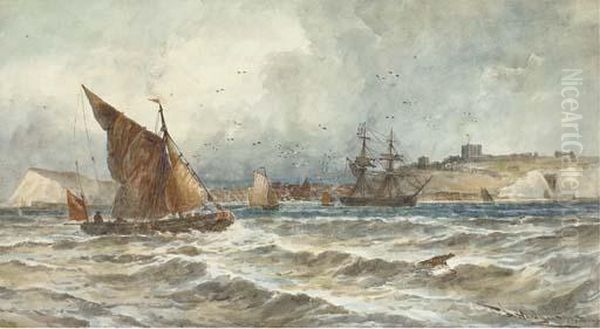 A Trading Brig And Other Shipping In The Channel Off Dover Oil Painting by Thomas Bush Hardy