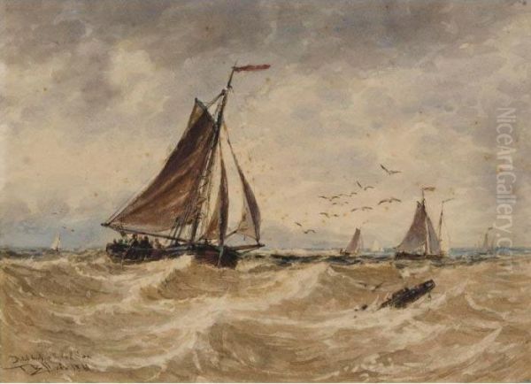 Dutch Boats In The North Sea Oil Painting by Thomas Bush Hardy