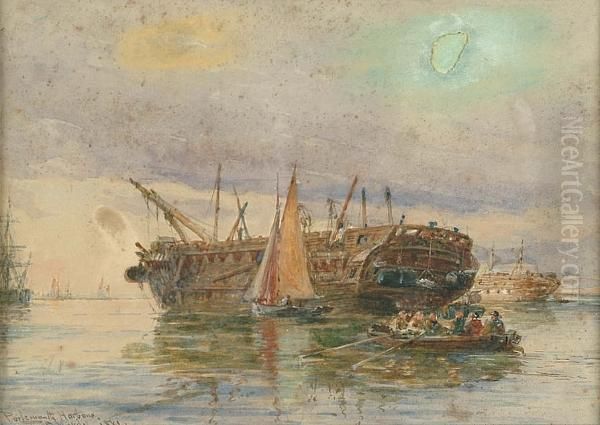 Prison Hulks In Portsmouth Harbour Oil Painting by Thomas Bush Hardy