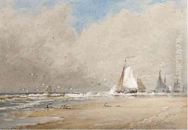 The Fishing Fleet Heading Out To Sea Oil Painting by Thomas Bush Hardy