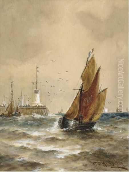 Off Calais Pier Oil Painting by Thomas Bush Hardy