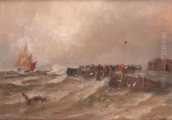 Making For Harbour: A Jetty On The French Coast Oil Painting by Thomas Bush Hardy