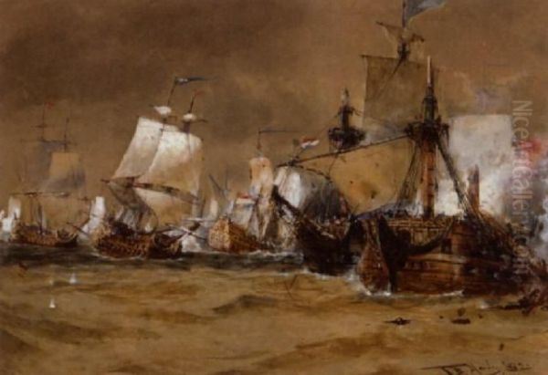 Trafalgar Oil Painting by Thomas Bush Hardy