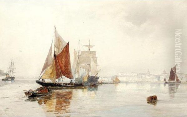 A Hazy Morning Off Greenwich Oil Painting by Thomas Bush Hardy