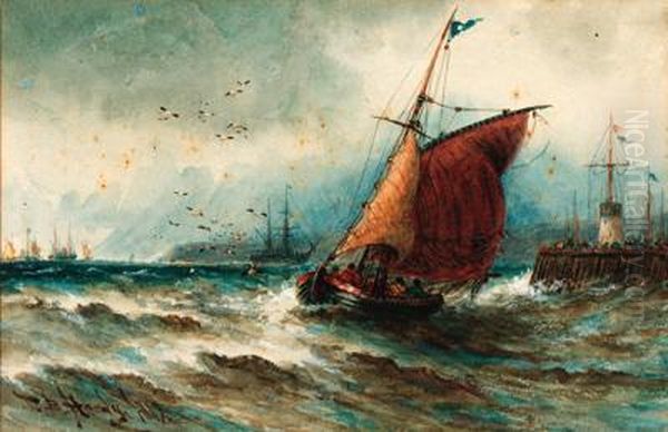 Running Out Of Harbour On A Breezy Day Oil Painting by Thomas Bush Hardy