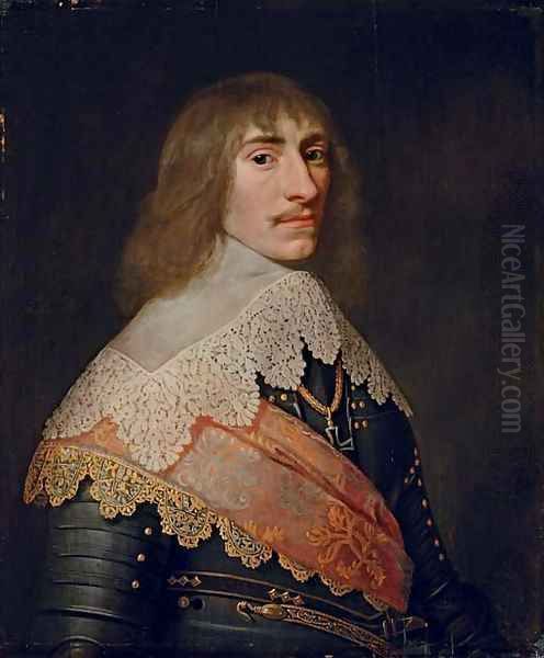 Portrait of a nobleman, half-length, in armour with an orange embroidered sash Oil Painting by Michiel Jansz. van Miereveld