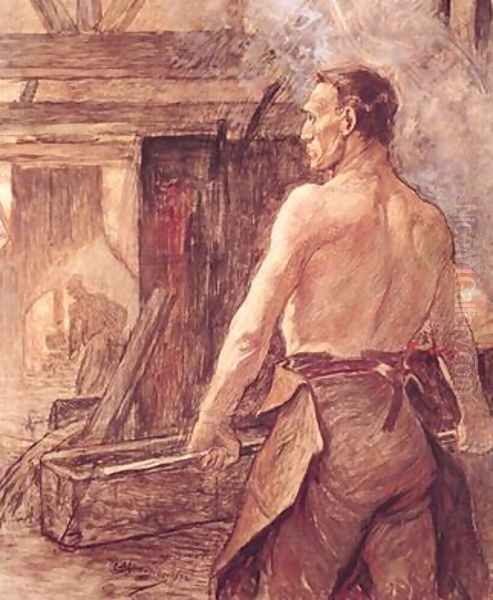 Foundry Worker Oil Painting by Constantin Meunier