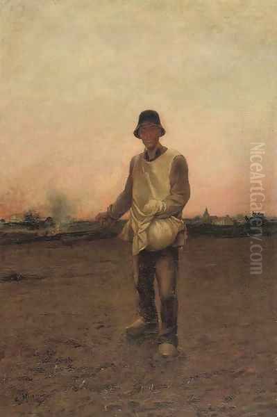 Sowing seed at dusk Oil Painting by Constantin Meunier