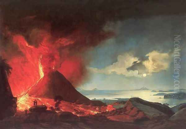 Eruption of a Volcano Oil Painting by Lajos Mezey