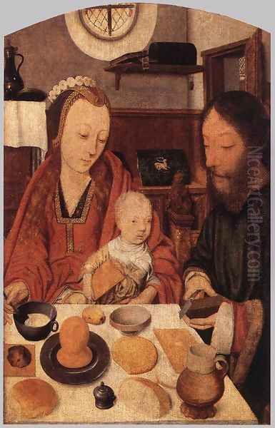 The Holy Family at Table 1495-1500 Oil Painting by Jan Mostaert