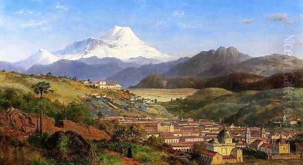 View of Riobamba, Ecuador, Looking North Towards Mount Chimborazo Oil Painting by Louis Remy Mignot