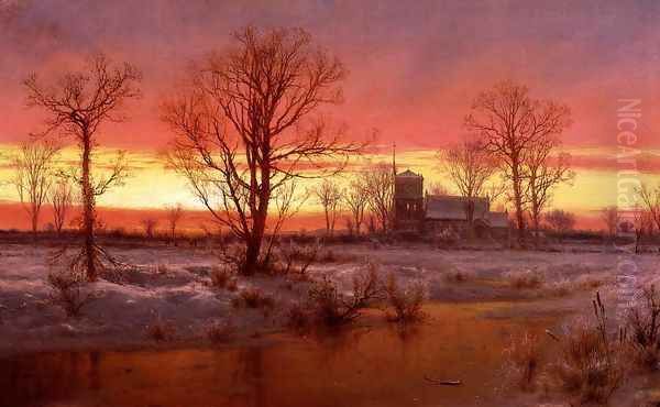 Church at Dusk Oil Painting by Louis Remy Mignot