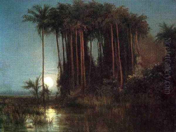 Moonlight over a Marsh in Ecuador Oil Painting by Louis Remy Mignot