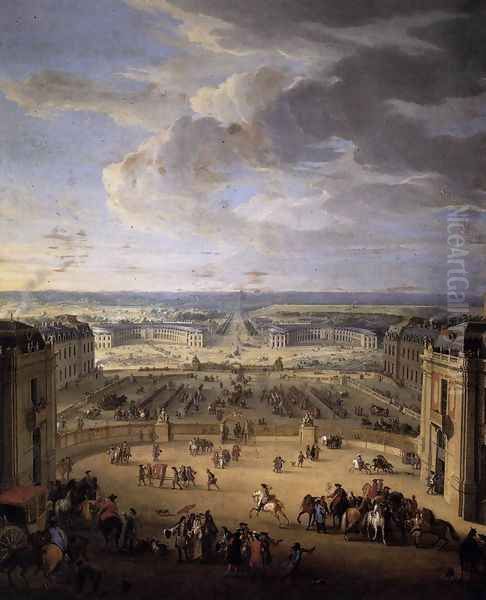 The Stables Viewed from the Chateau at Versailles 1688-90 Oil Painting by Jean-Baptiste Martin (Des Batailles)