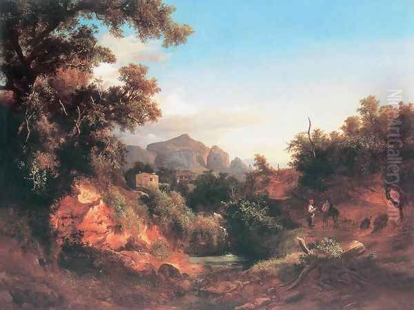 Lovers in Italian Landscape 1853 Oil Painting by Karoly Marko