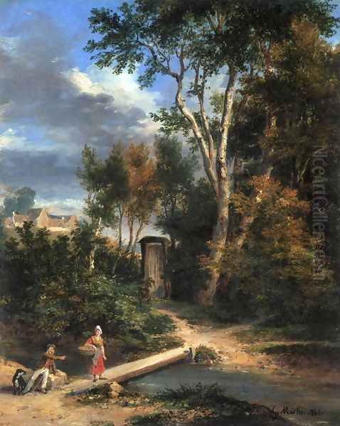 Riverside Scene 1867 Oil Painting by Karoly Marko