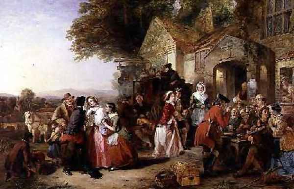 Travellers outside a tavern 1850 Oil Painting by Thomas Falcon Marshall