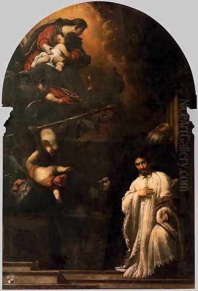 St Benedict Presents Pasqualino Daneli to the Virgin Oil Painting by Sebastiano Mazzoni