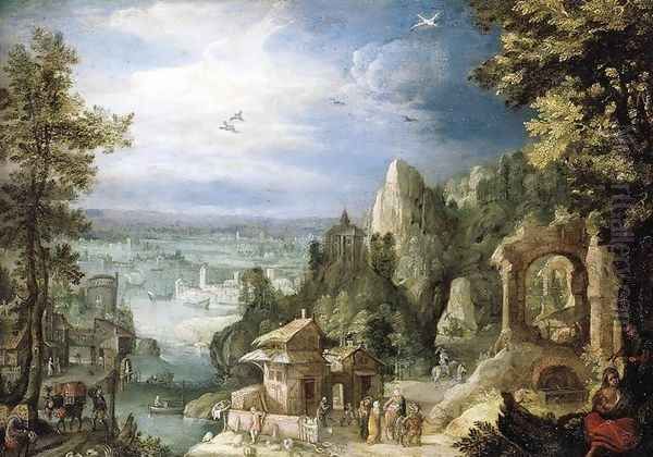 Extensive Landscape with the Rest on the Flight into Egypt Oil Painting by Anthonie Mirou