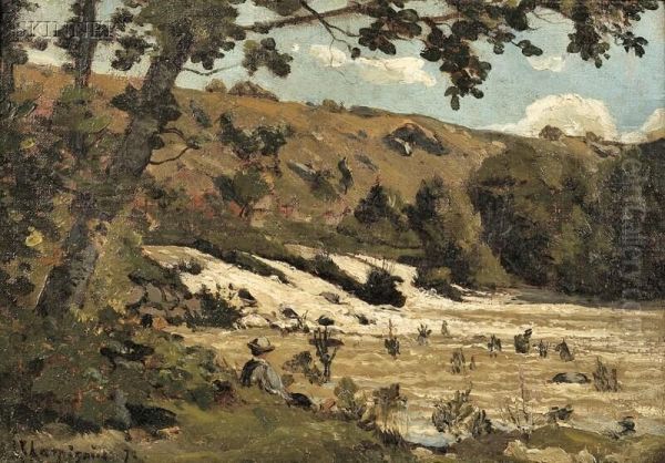 Landscape With Recumbent Figure Oil Painting by Henri-Joseph Harpignies