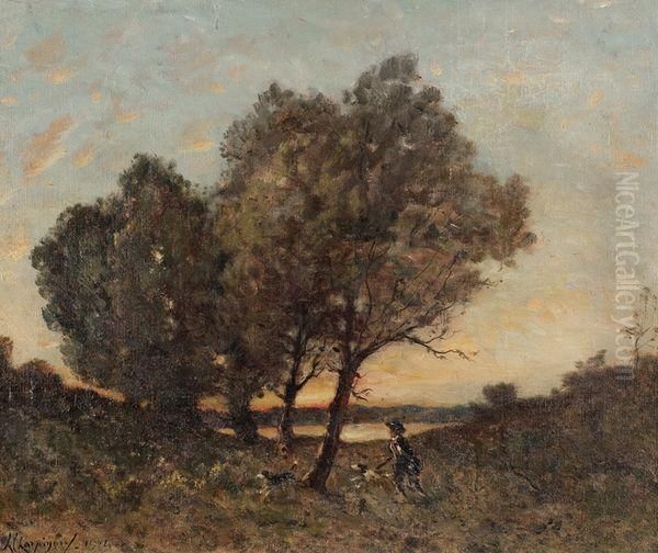 Chasseur Dans Un Paysage Oil Painting by Henri-Joseph Harpignies