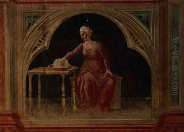 Lady in Waiting after Giotto 1450 Oil Painting by Nicolo & Stefano da Ferrara Miretto