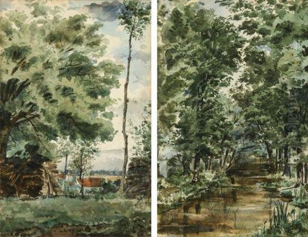 Paysage A La Maison En Bois Oil Painting by Henri-Joseph Harpignies