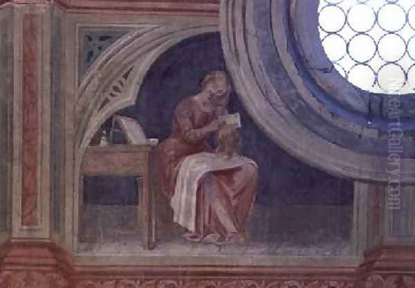 The Toilet woman combing her hair after Giotto 1450 Oil Painting by Nicolo & Stefano da Ferrara Miretto