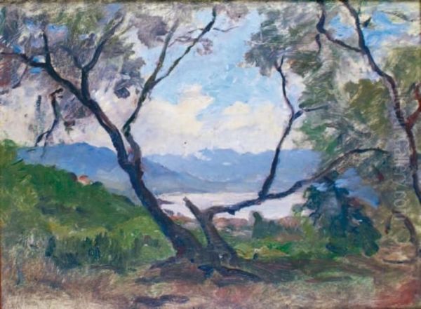 Vue D'un Petit Lac A Travers Les Arbres Oil Painting by Henri-Joseph Harpignies