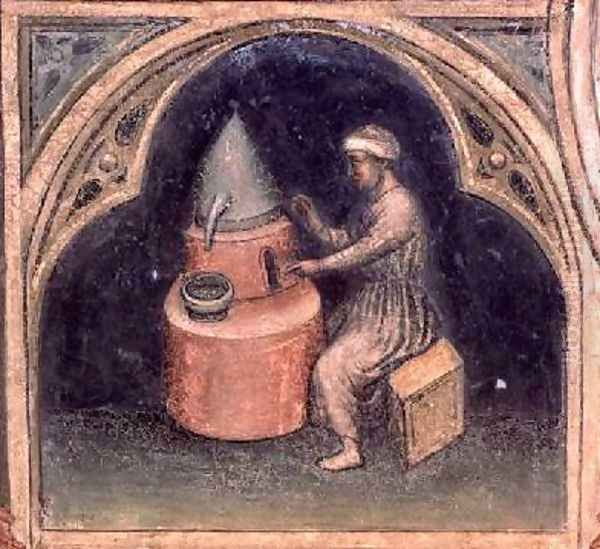 The Alchemist from The Working World cycle after Giotto 1450 Oil Painting by Nicolo & Stefano da Ferrara Miretto