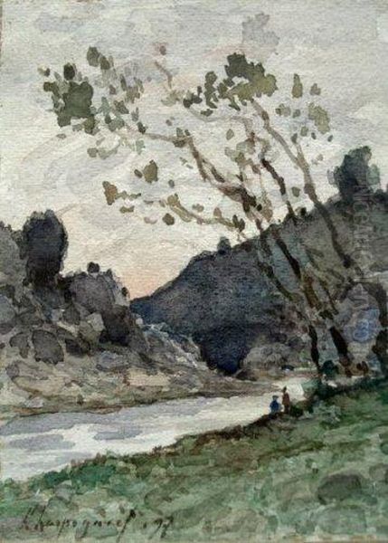 Vue D'une Riviere Oil Painting by Henri-Joseph Harpignies