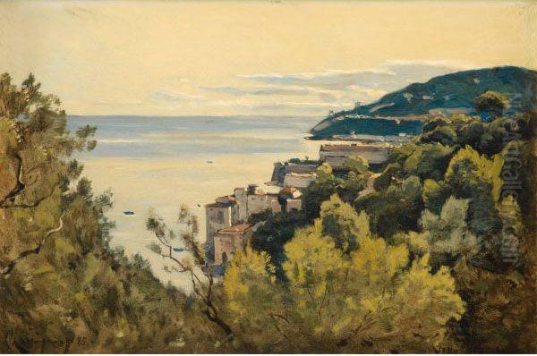 Vue De Villefranche Oil Painting by Henri-Joseph Harpignies