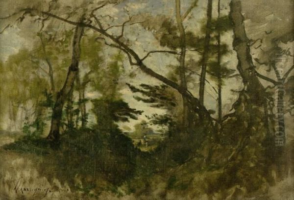 Herbstlicher Wald Mit Lichtung Oil Painting by Henri-Joseph Harpignies