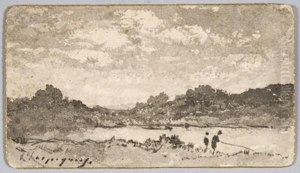 Pecheurs Au Bord D'un Lac Oil Painting by Henri-Joseph Harpignies