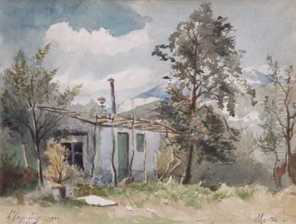 Menton Oil Painting by Henri-Joseph Harpignies