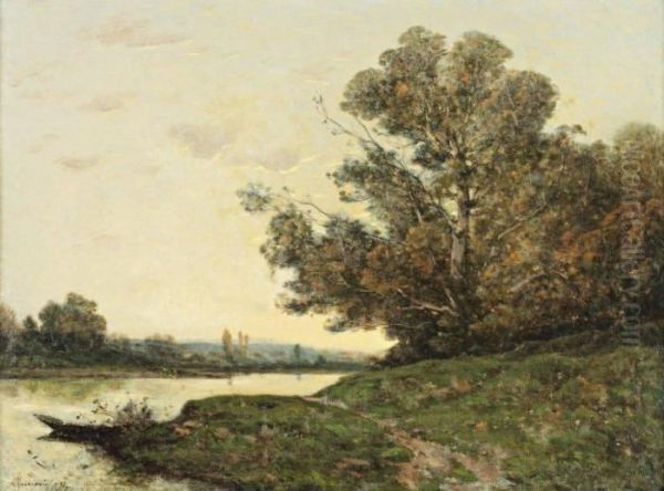 Bord De Loire, Soleil Levant D'automne Oil Painting by Henri-Joseph Harpignies