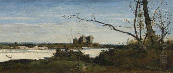 Bords De La Loire (study For Les Corbeaux, Paysage) Oil Painting by Henri-Joseph Harpignies