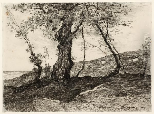 A Landscape With Trees In The Foreground Oil Painting by Henri-Joseph Harpignies