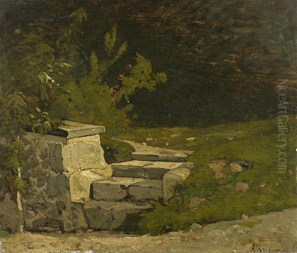 Garden Steps Oil Painting by Henri-Joseph Harpignies