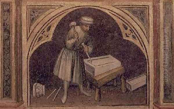 The Stone Cutter from The Working World cycle after Giotto 1450 Oil Painting by Nicolo & Stefano da Ferrara Miretto