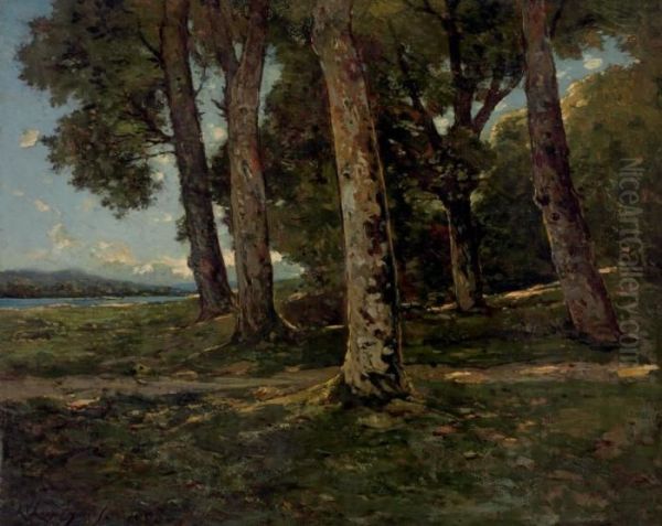 Au Bord Du Lac Oil Painting by Henri-Joseph Harpignies