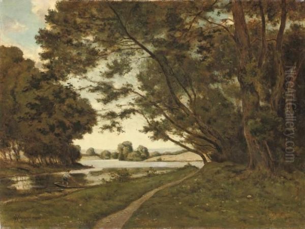 Le Sentier Aupres De La Riviere Oil Painting by Henri-Joseph Harpignies