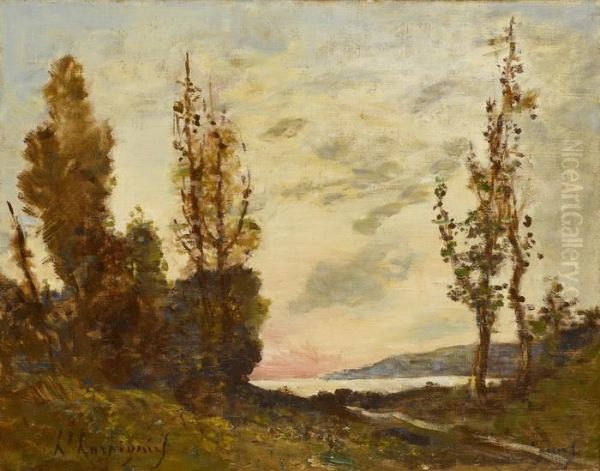 Flusslandschaft Bei Untergehender Sonne Oil Painting by Henri-Joseph Harpignies