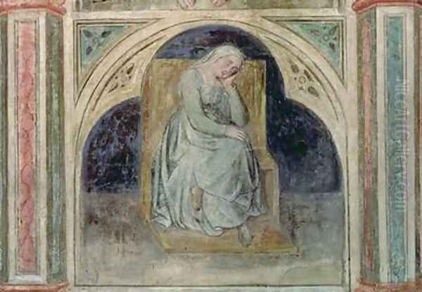 Woman resting from Scenes from a Private Life cycle after Giotto 1450 Oil Painting by Nicolo & Stefano da Ferrara Miretto