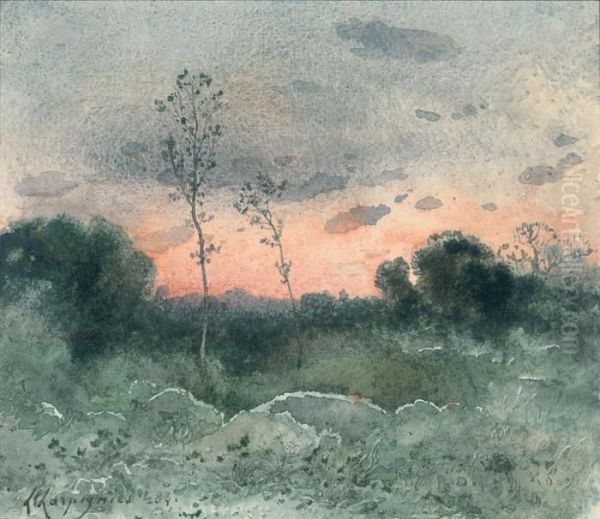 Coucher Du Soleil Oil Painting by Henri-Joseph Harpignies